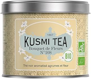 Kusmi Tea - Bouquet of Flowers No.108 - Organic Earl Grey Black Tea with Bergamot & Ylang Ylang - Flavored with Citrus - Robust, Caffeinated Tea - Loose Leaf Tea - Tin Box of 3.5 oz
