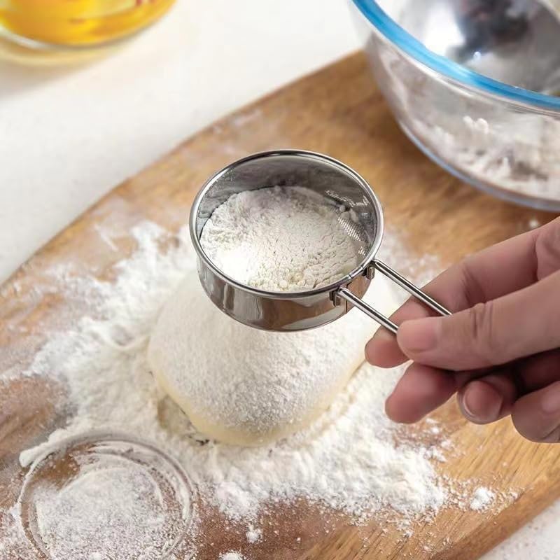 1Pc Sliver Flour Sifter, Stainless Steel Fine Mesh Long Handle Strainer