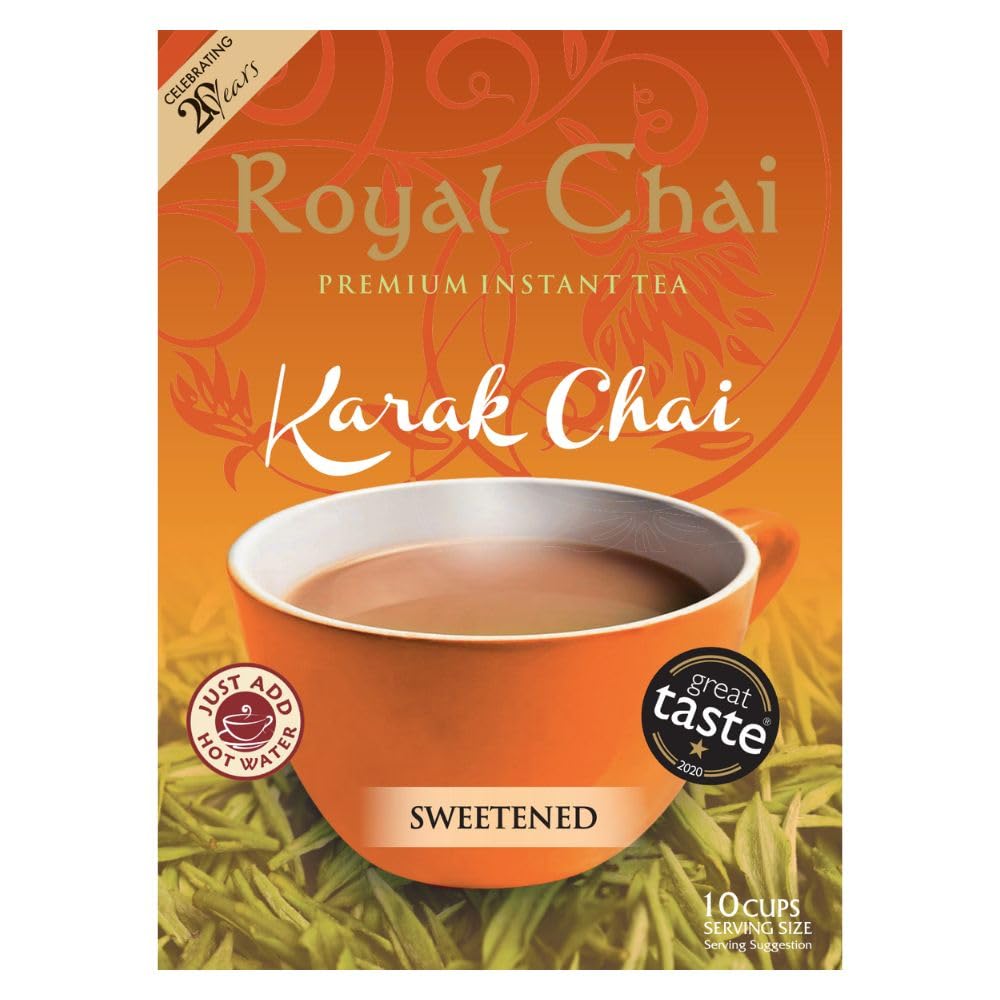 ‎Royal Chai, Karak Chai Sweetened, 10 Count Single Box, All Natural, No Preservatives, Premium Instant Tea, Made in the UK