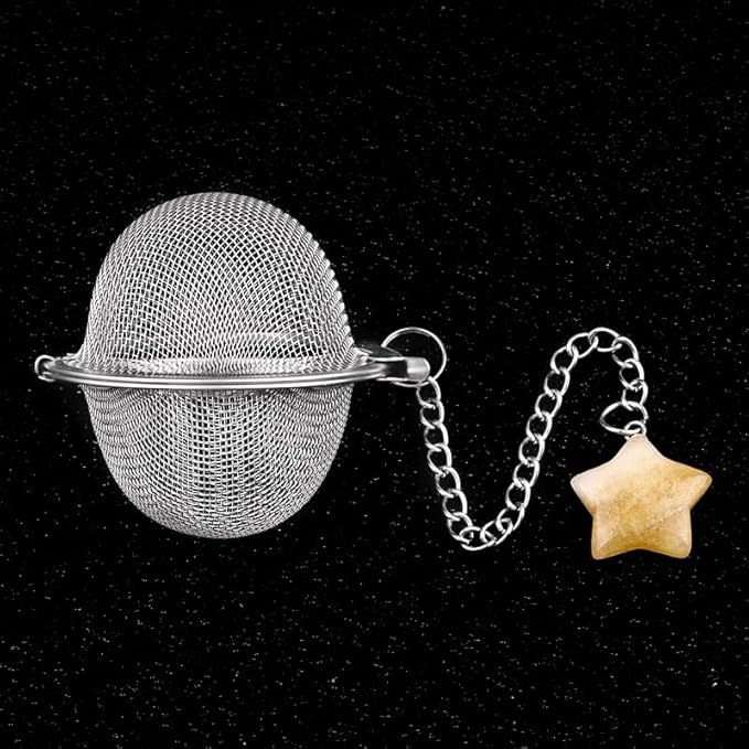 5 Pcs Tea Filter Stainless Steel with Star Crystal Energy Stone Tea Strainers with Fine Mesh Extend Chain Hook Tea Ball Infuser for Loose Tea Leaves