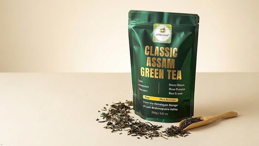 CLASSIC ASSAM GREEN TEA, Green Tea, Loose Leaf (250g/8.81oz)/125 Cups | Non-GMO, 100% Pure, all Natural Green Tea Leaves Sourced from Lush Brahmaputra Valley in the Himalayan Foothills, Assam, India | Resealable and Recyclable Ziplock Pouch