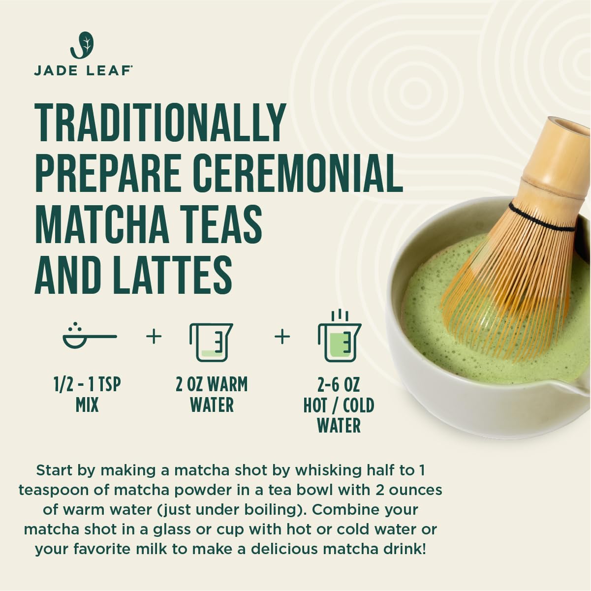 Jade Leaf Ceremonial Grade Matcha Powder, 50g / 1.76oz | Best for Matcha Lattes, Warm or Iced - Authentic Japanese Matcha Green Tea Powder from Uji &amp; Kagoshima - Resealable Pouch