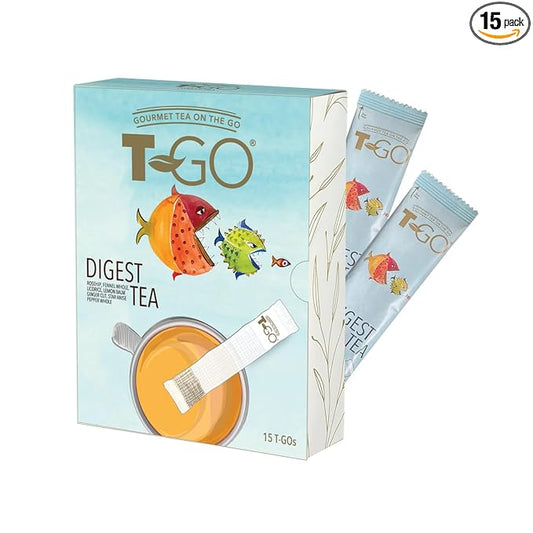T-GO Digestive Herbal Tea Organic Fennel Ginger & Lemon Balm Blend Caffeine-Free (15 Eco-Friendly Tea Sticks)