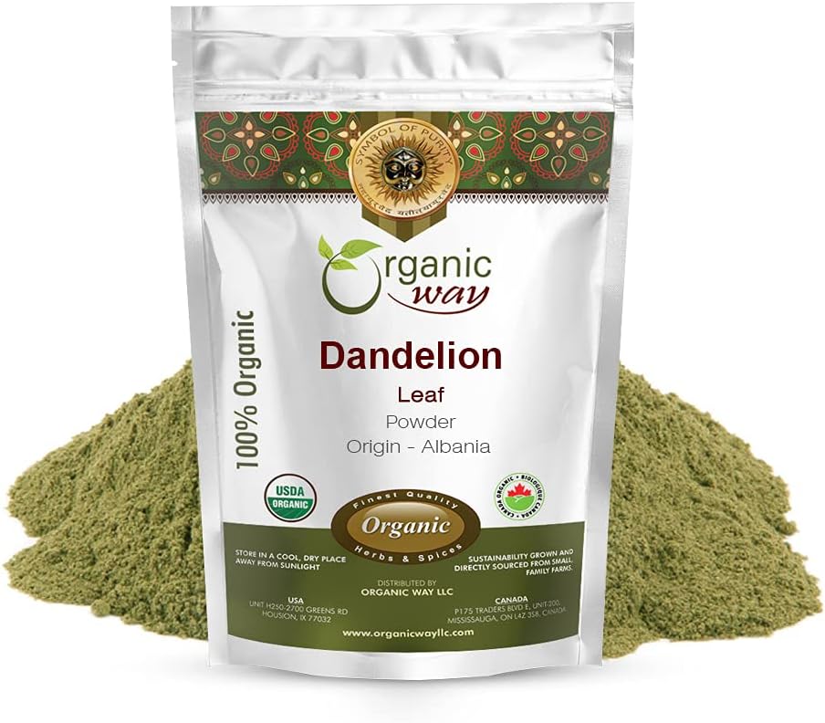 Organic Way Dandelion Leaf Powder | Herbal Tea (Taraxacum officinale) - European Wild-Harvest | Organic &amp; Kosher Certified | Non GMO &amp; Gluten Free | USDA Certified | Origin - Albania (1LBS / 16Oz)