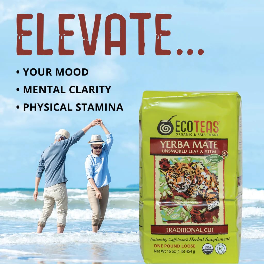ECOTEAS Organic Yerba Mate Loose Tea Traditional Cut 1 lb Bag Pack of 2