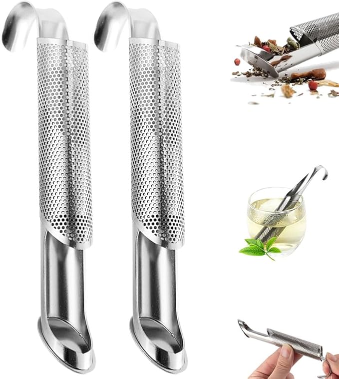 Stainless Steel Tea Diffuser,Upgrade Tea Pipe Stainless Steel Tea Infuser with Hanging Hook Handle,Fine Holes Tea Strainers Interval Diffuser for Loose Tea Coffee Seasonings Spices (2 PCS)