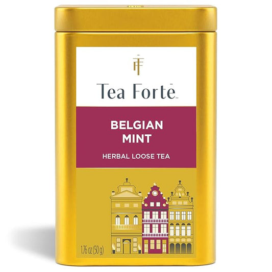 Tea Forte Belgian Mint Premium Loose Leaf Caffeinated Herbal Tea Blend Canister, Makes 35-50 Cups