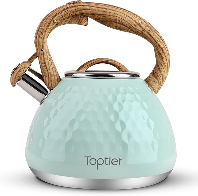 Tea Kettle, Toptier Teapot Whistling Kettle with Wood Pattern Handle Loud Whistle