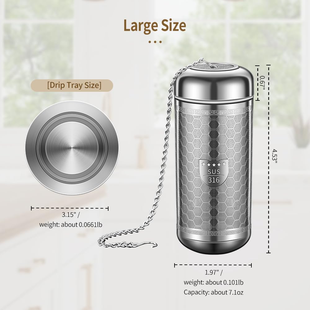 BOMANSI BOMS Tea Strainers for Loose Tea, Extra Fine Mesh Tea Infuser, 316 Stainless Steel with Extended Chain Hook, Loose