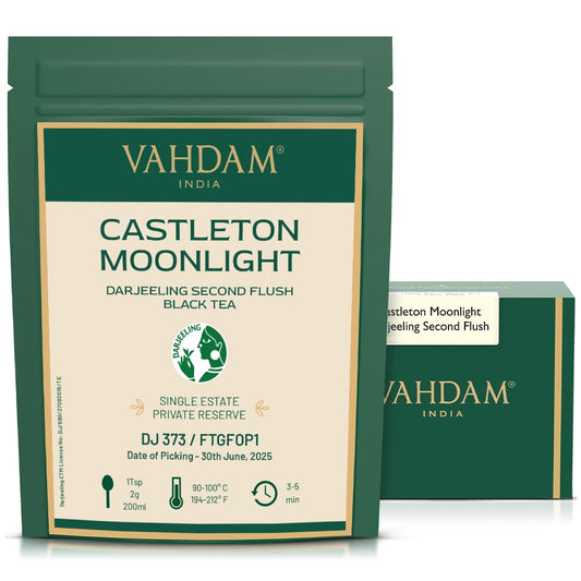 VAHDAM 2026 Castleton Moonlight Darjeeling Second Flush Black Tea DJ 373, Premium Loose Leaf FTGFOP1 Summer Flush Tea, Fresh Sweet Nutty Notes, Medium Caffeine, Vacuum Packed, 25 Cups