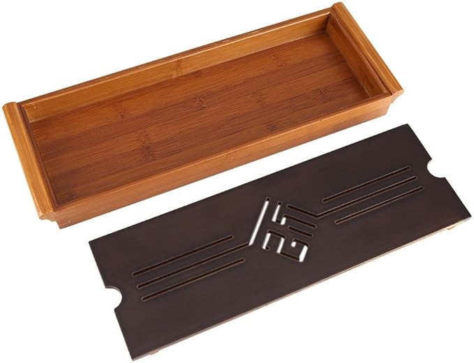 Tea Tray Drainage Type Cup Plate Traditional Chinese Serving Tray Kung Fu Tea Accessory 14.96 x 5.28 x 1.49inch