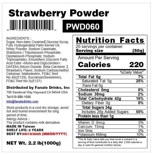 Fanale Strawberry Milk Tea Powder, Instant Flavoring Powder, 2.2lbs Pk-1 | Instant Flavoring Mix Perfect for Boba Milk Tea, Smoothies, Baking &amp; Desserts. Rich &amp; Creamy Beverage Powder, Easy to Prep