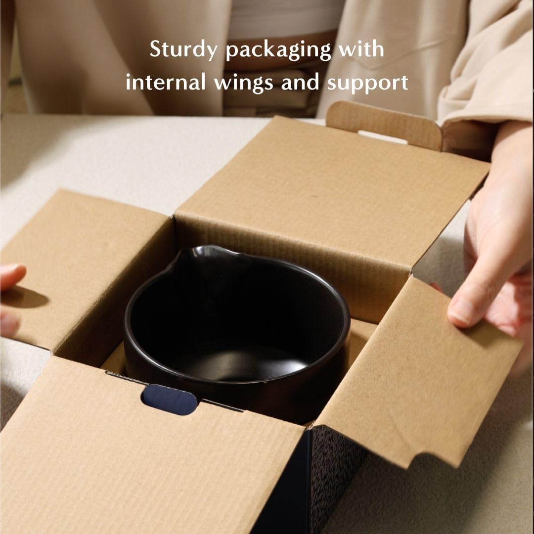 Naoki Matcha Traditional Ceramic Chawan Matcha Tea Bowl with Pour Spout Set | Hand Made, Black Matte Glaze, 18 Ounce, For Perfectly Whisked Matcha Green Tea