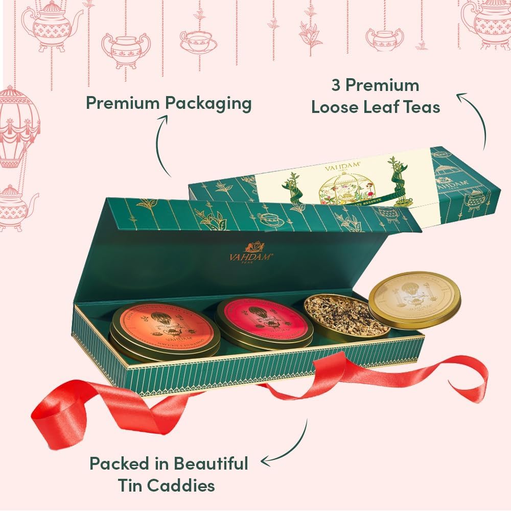 VAHDAM, Oprah's Favorite Tea Gift Set | 3 Premium Chai Teas in Golden Tin Caddy Gift Box | Exotic Chai Tea Blends | Gluten Free, Non GMO | Gifts for Men And Women