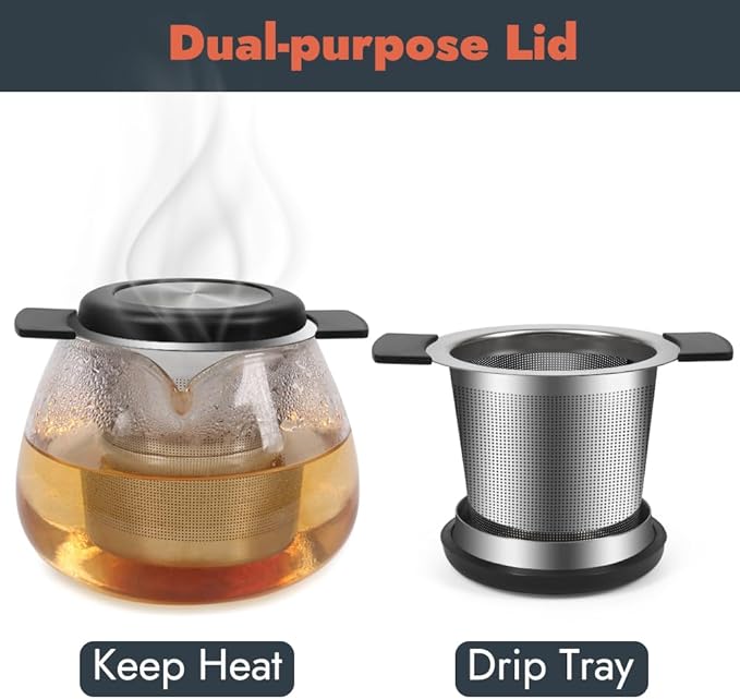 2pcs Tea Infuser for Loose Leaf Tea, Stainless Steel Tea Steeper with Heat Proof Handle, Extra Fine Mesh Tea Strainer, Gift for Tea Lovers (Black