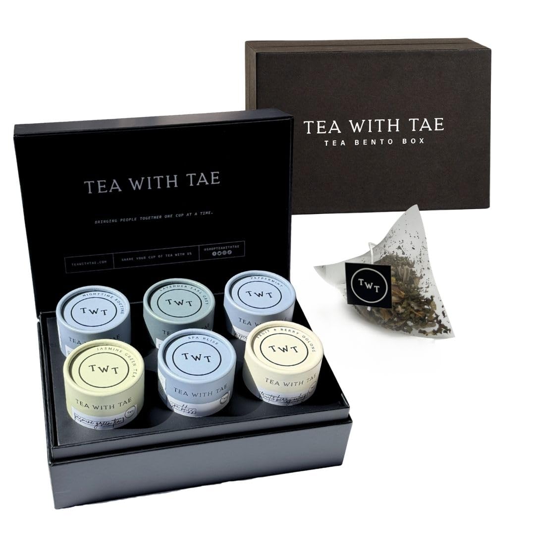 Tea Bento Box® by Tea with Tae - Luxury Tea Gift Box for all occasions - 6 Premium Blends, 30 Biodegradable, Plant-Based Pyramid Bags (90 Cups)
