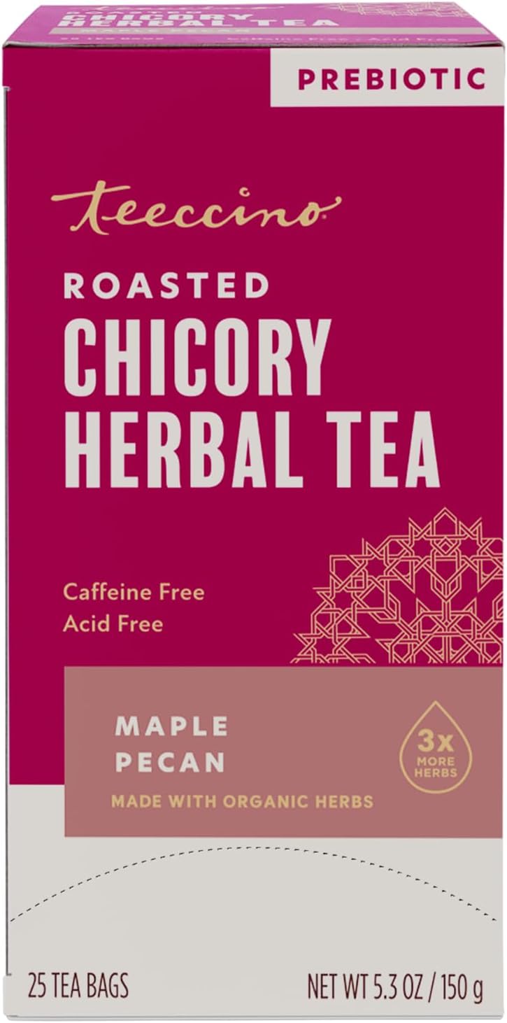 Teeccino Maple Pecan Herbal Tea - Rich & Roasted Herbal Tea That’s Caffeine Free & Prebiotic for Natural Energy