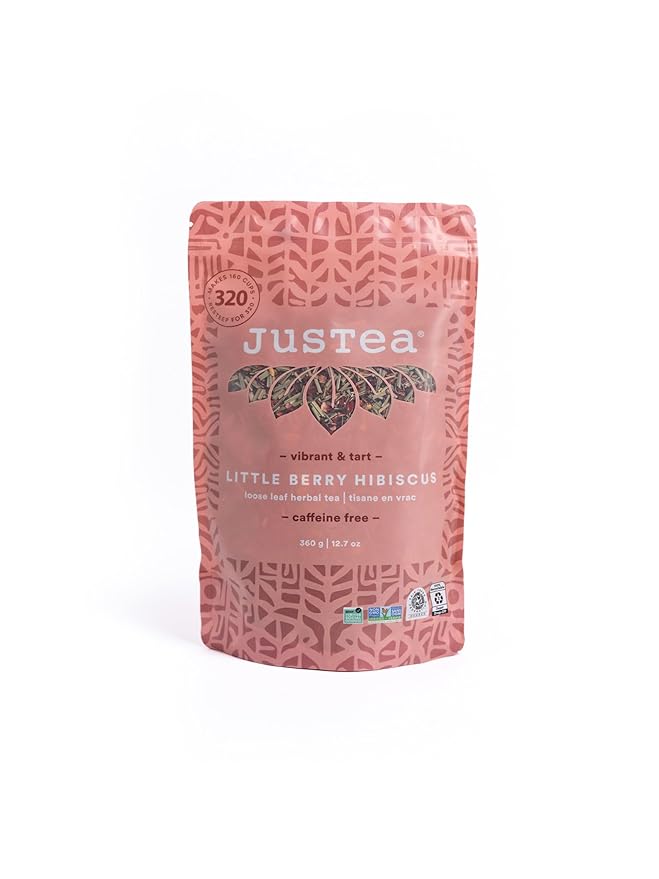 JusTea LITTLE BERRY HIBISCUS | Loose Leaf Herbal Tea Refill Pouch 160+ Cups (12.7oz) | Caffeine Free | Award-Winning | Fair Trade | Non-GMO