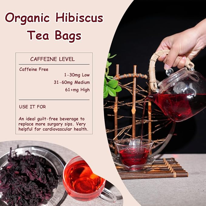 ZenVitality Premium Hibiscus Tea Organic 100 tea bags/7.05 Oz 100% Pure Dried Hibiscus Flower Supports Your Cardiovascular System/Liver health/Blood sugar balance/Antioxidant/Caffeine-free