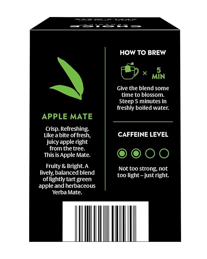 Choice Organics - Organic Apple Mate Tea (6 Pack) - Compostable - Contains Caffeine - 96 Organic Yerba Mate Tea Bags