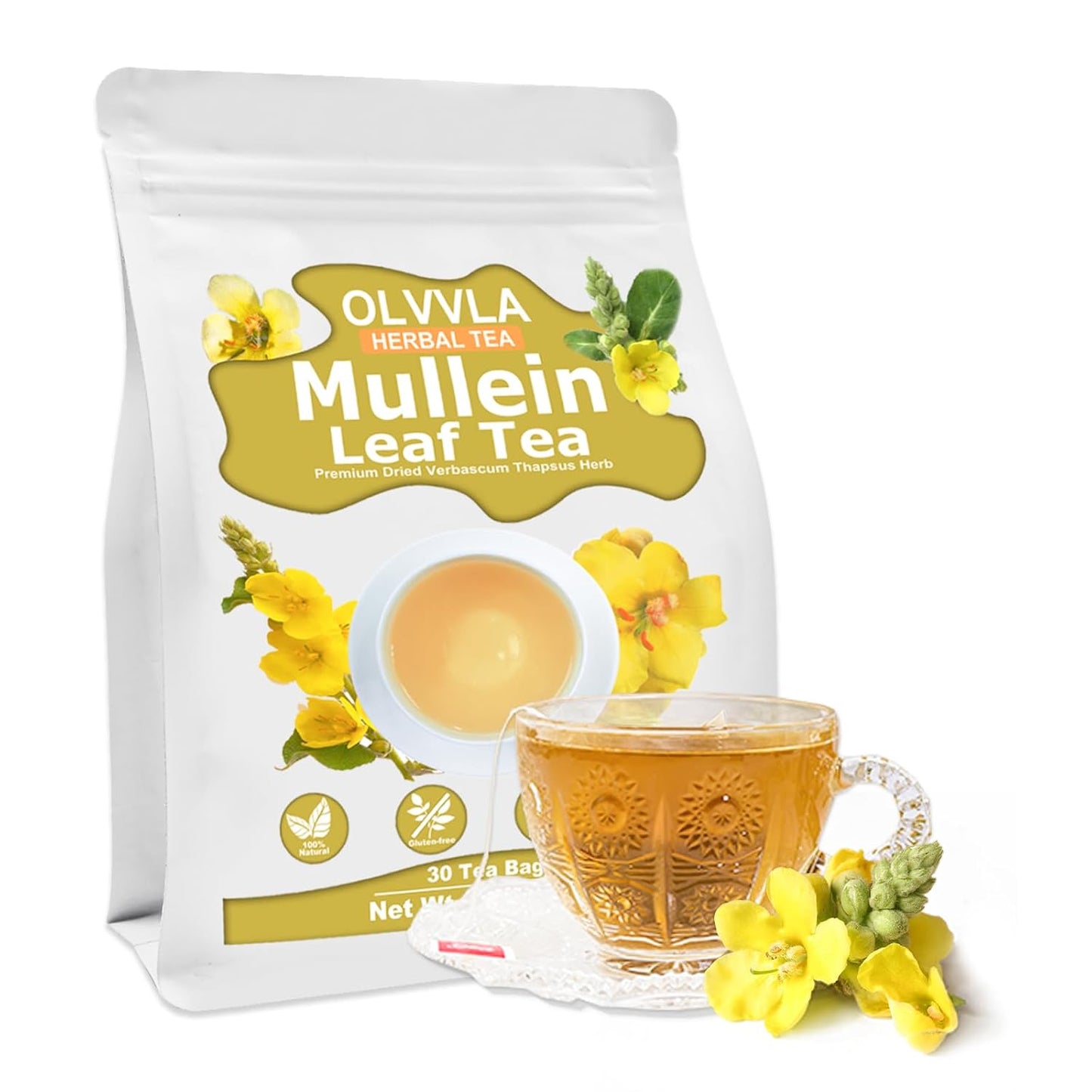 Olvvla - Mullein Tea Bags For Lungs, 30 Count, Mullein Leaf Tea