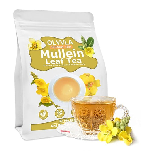 Olvvla - Mullein Tea Bags - 3g X 30 Count - 100% Natural Mullein Leaf Tea - Mullein Herbal Tea - Non-GMO - Caffeine-free - Help Soothe & Relax