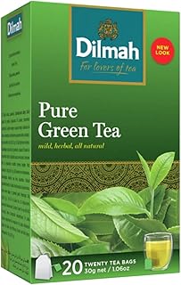 Dilmah Pure Ceylon Green Tea Bags, 20 Individually Wrapped Tea Bags, Smooth Green Tea from Sri Lanka, Great for Hot or Iced Tea