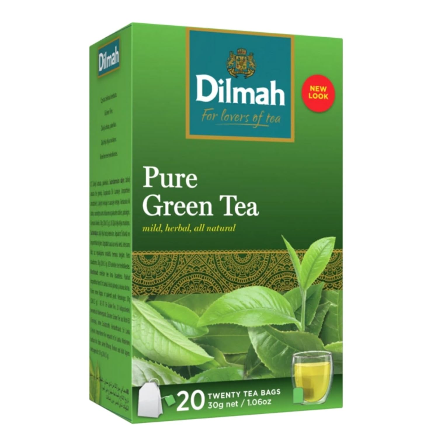 Dilmah Pure Ceylon Green Tea Bags, 20 Individually Wrapped Tea Bags, Smooth Green Tea from Sri Lanka, Great for Hot or Iced Tea