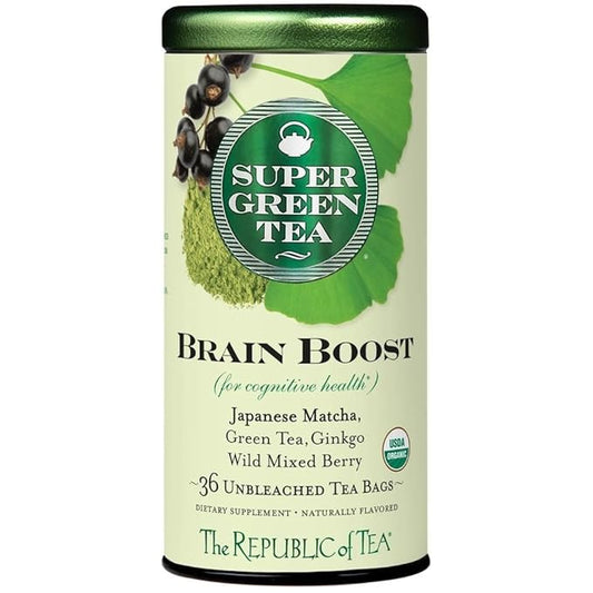 The Republic of Tea - Brain Boost SuperGreen Green Tea, Ginkgo Biloba, and Matcha Tea Blend (36 Tea Bags)