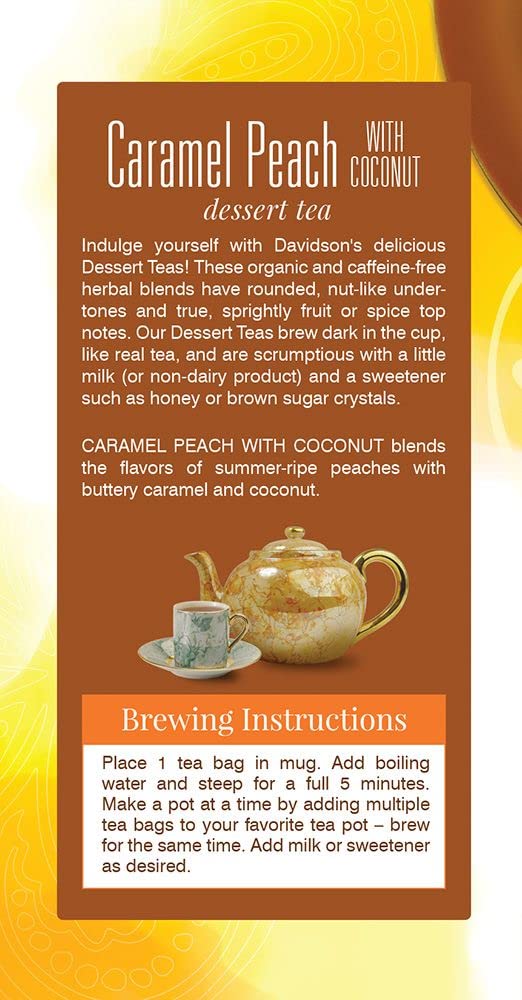 Davidson's Organics, Caramel Peach with Coconut, 25-count Tea Bags, Pack of 6
