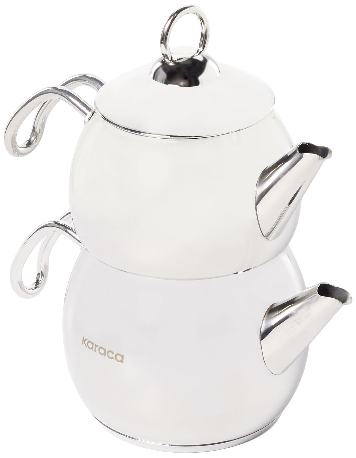 Karaca Adelya Stainless Steel Induction Teapot Set with 0.65L Teapot & 1.1L Tea Kettle, Traditional Turkish Tea Set Brewing