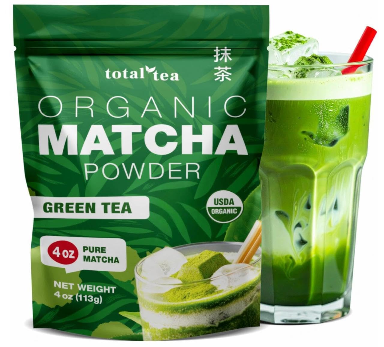 Total Tea USDA Organic Matcha Green Tea Powder 4 Oz Latte Smoothies | Unsweetened Culinary Grade for Baking Morning Energy Antioxidant Rich Non-GMO Bulk Keto Vegan Tea