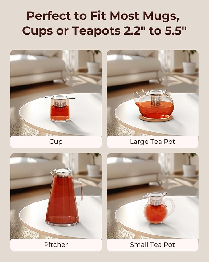Reinmoson 2 Pack Extra Fine Mesh Tea Strainers for Loose Tea Single Cup, 304 Stainless Steel and Food Grade Silicone Loose Leaf Tea Steeper Tea