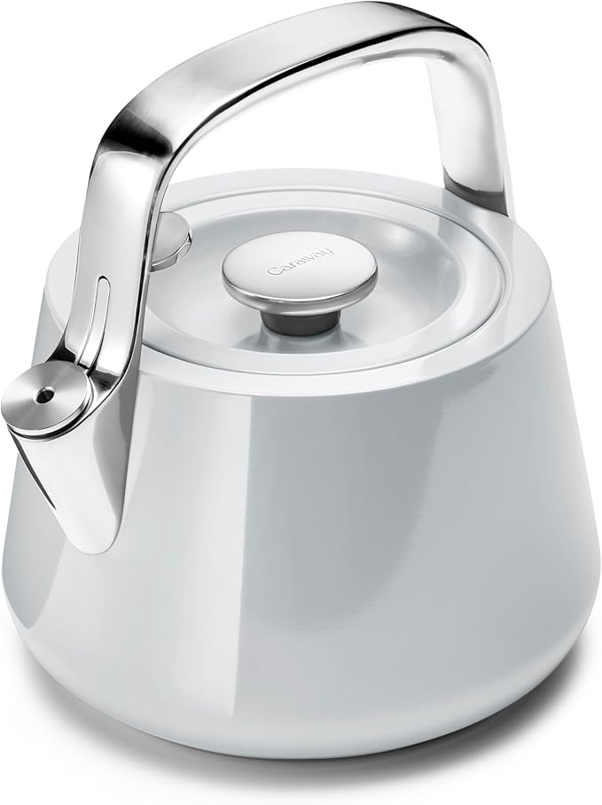 Caraway 2 Quart Whistling Tea Kettle - Durable Stainless Steel Tea Pot - Fast Boiling, Stovetop Agno
