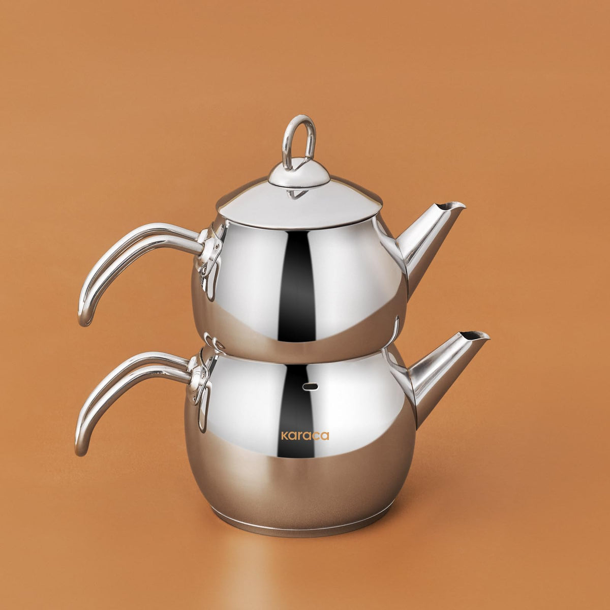 Karaca Adelya Stainless Steel Induction Teapot Set with 0.65L Teapot & 1.1L Tea Kettle, Traditional Turkish Tea Set Brewing