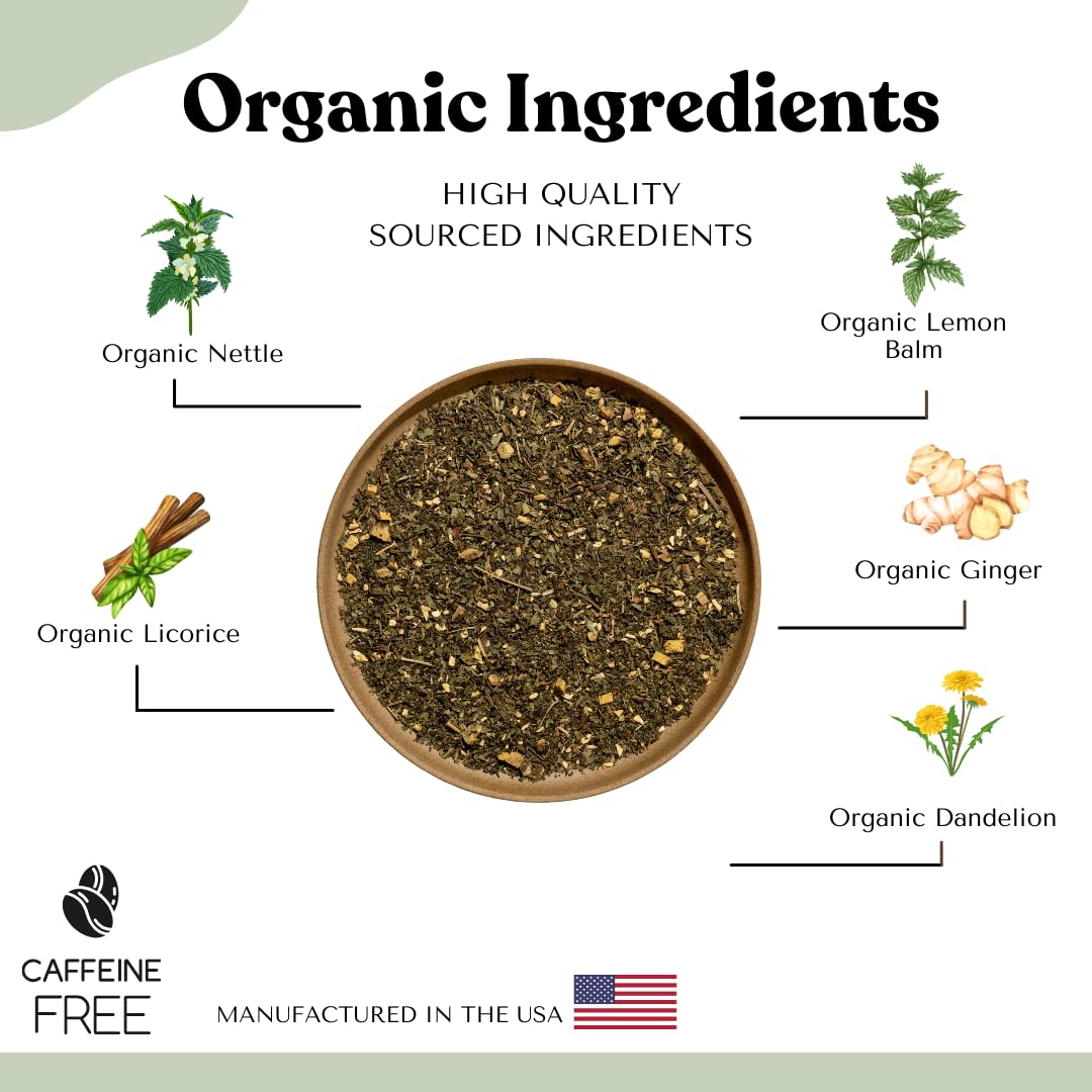 Organic Stinging Nettle Tea Loose Leaf Tea Bags – Soothing Tea for Allergy Relief and Sinus Relief, Lemon Balm, Licorice Root, Caffeine Free, AIP Herbal Seasonal Blend, 15 Count