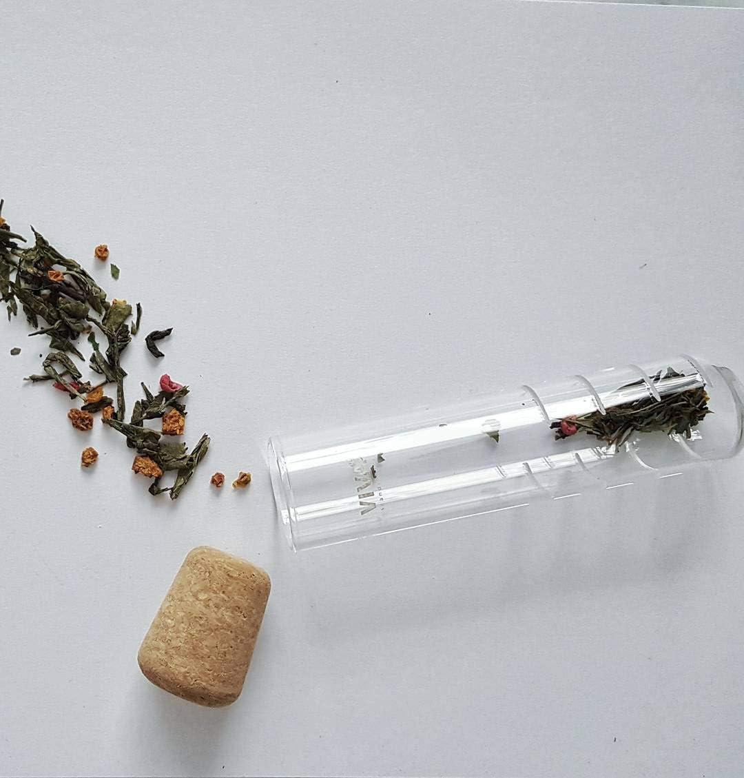VIVA Travel Glass Tea Infuser Tube with Cork Lid - For Brewing Tea On The Go