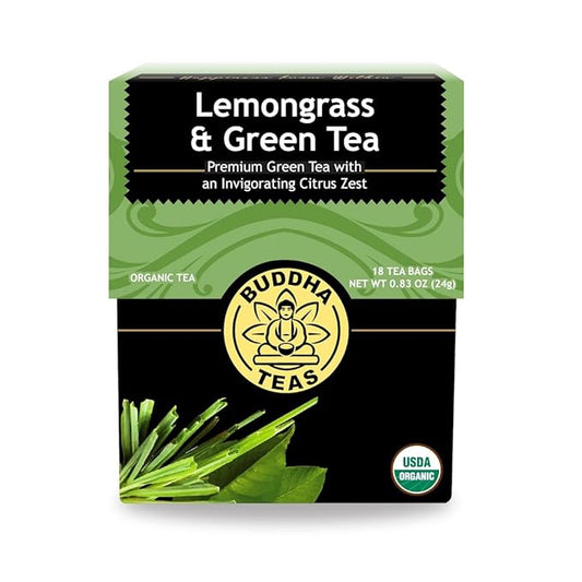 Buddha Teas - Organic Lemongrass & Green Tea - For Health & Wellbeing - Organic Tea - With Antioxidants & Minerals - Clean Ingredients - Caffeinated - OU Kosher - 18 Tea Bags (Pack of 1)