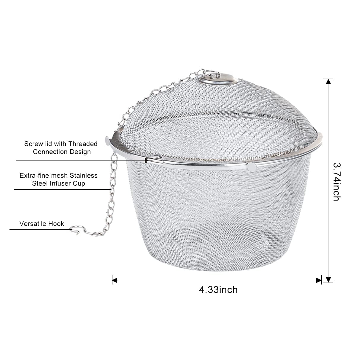 NAWTOR Extra Large Stainless Steel Twist Lock Mesh Tea Ball Tea Strainer Filter Spice Infuser 11cm/4.3 inch
