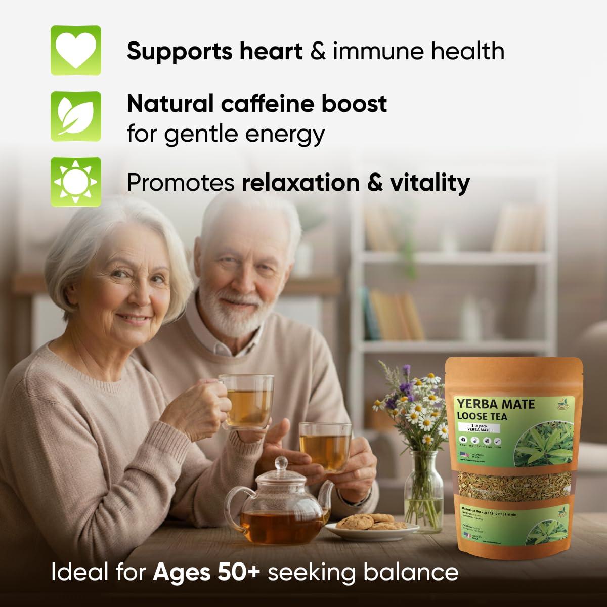Yerba Mate Tea - Green Cut &amp; Sifted - Unsmoked Energy Boost - 1 lb Loose Tea - Packed with Nutrients - Your Perfect Coffee Replacement