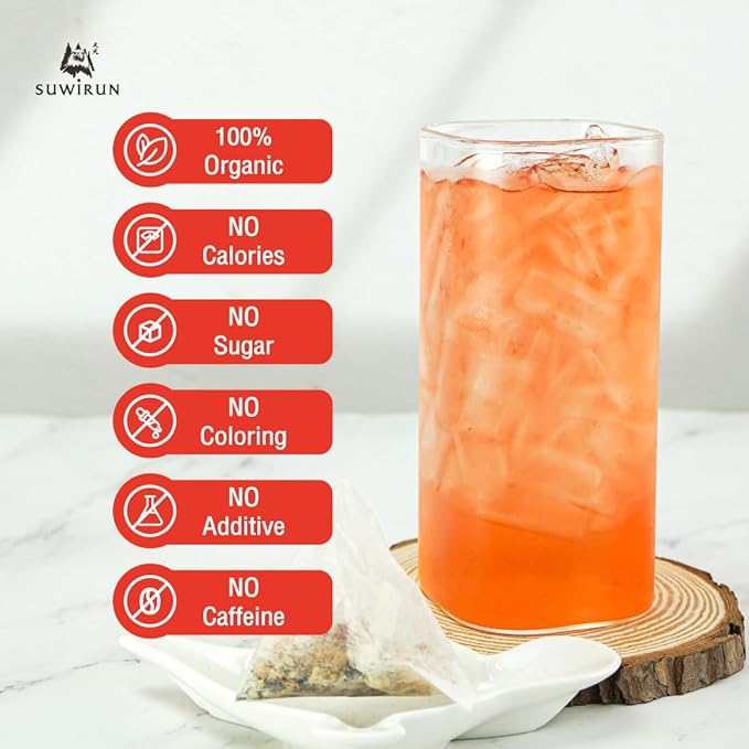 Suwirun Organic Lemongrass & Roselle Tea 25 Bags – Product of Thailand – Tangy Hibiscus & Citrus Herbal Blend, Caffeine-Free, No Calories