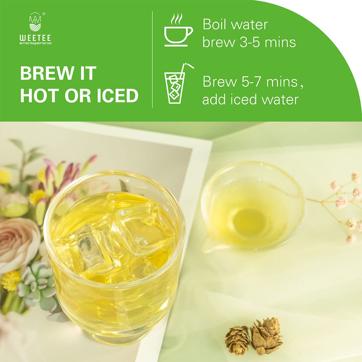 WT WEETEE Organic Green Tea Bags, Organic Pure Green Tea 100 Count, Super Antioxidant | Resealable Kraft Bag | Brew Hot or Iced