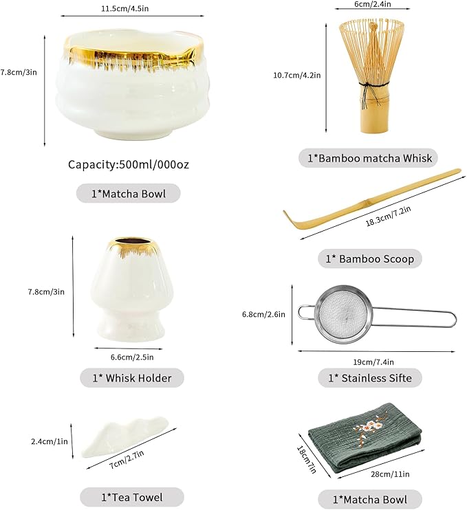 Matcha Whisk Set: Includes Bamboo Whisk, Matcha Bowl, Cute Stand, Bamboo Scoop, Scoop Rest