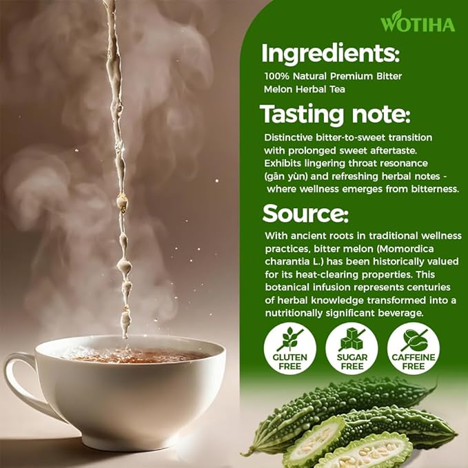 Wotiha Natural Bitter Melon tea bags 120g. 60 Tea Bags,Natural Healthy Herbal Tea.Non-GMO, Caffeine-Free, Supports Healthy Digestion