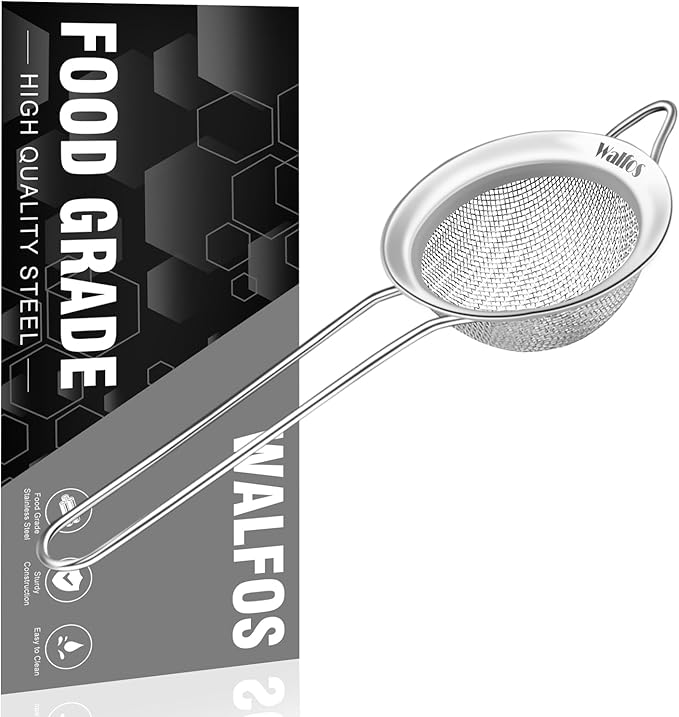 Walfos Mini Fine Mesh Tea Strainer, Stainless Steel Small Sifter with Sturdy Handle, 2.7 Inch Kitchen Metal Sieve for Tea, Coffee, Cocktail, Juice