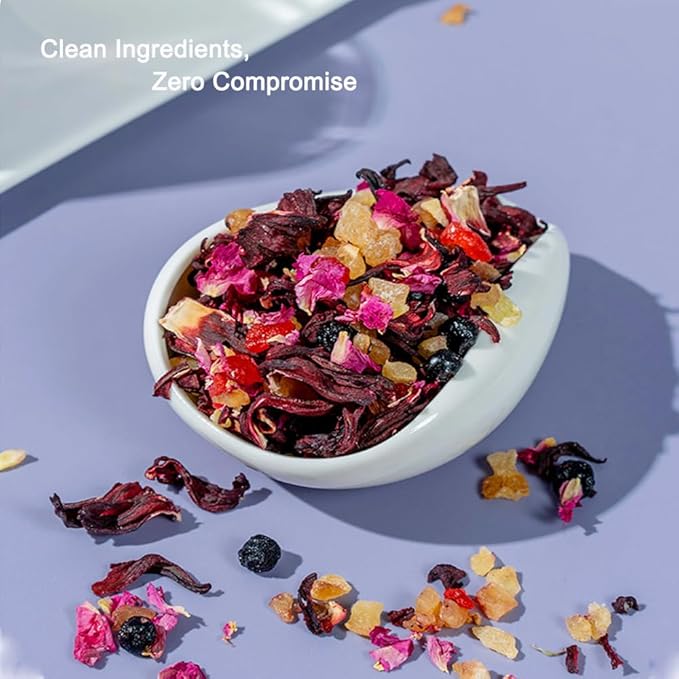 Exotic Fruit & Flloral Herbal Tea Blend 7OZ,Peach Hibiscus Blackcurrant Rose,Caffeine-Free Antioxidant Rich Loose Leaf Tea For Hot Or Iced | Natural Fruit Infusion