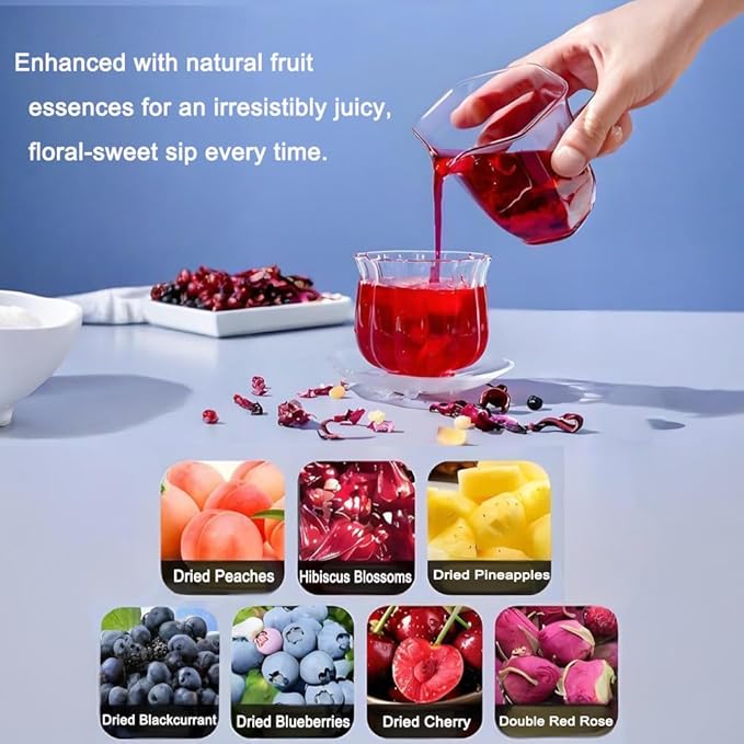 Exotic Fruit & Flloral Herbal Tea Blend 7OZ,Peach Hibiscus Blackcurrant Rose,Caffeine-Free Antioxidant Rich Loose Leaf Tea For Hot Or Iced | Natural Fruit Infusion