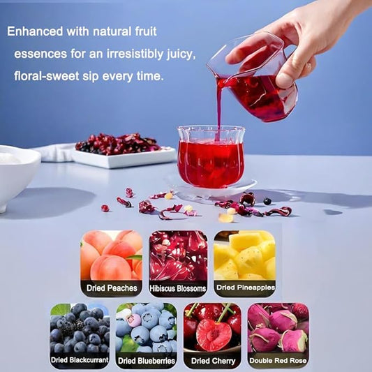 Exotic Fruit & Flloral Herbal Tea Blend 7OZ,Peach Hibiscus Blackcurrant Rose,Caffeine-Free Antioxidant Rich Loose Leaf Tea For Hot Or Iced | Natural Fruit Infusion