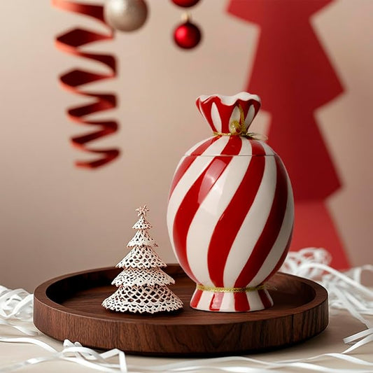 Christmas Ceramic Food Storage Jars with Lid, 24.7 OZ Hand printed Xmas Candy Jar Coffee Cookie Container for Snacks, Sugar Containers, Tea, Spice, Cereal, Nut - 700ml