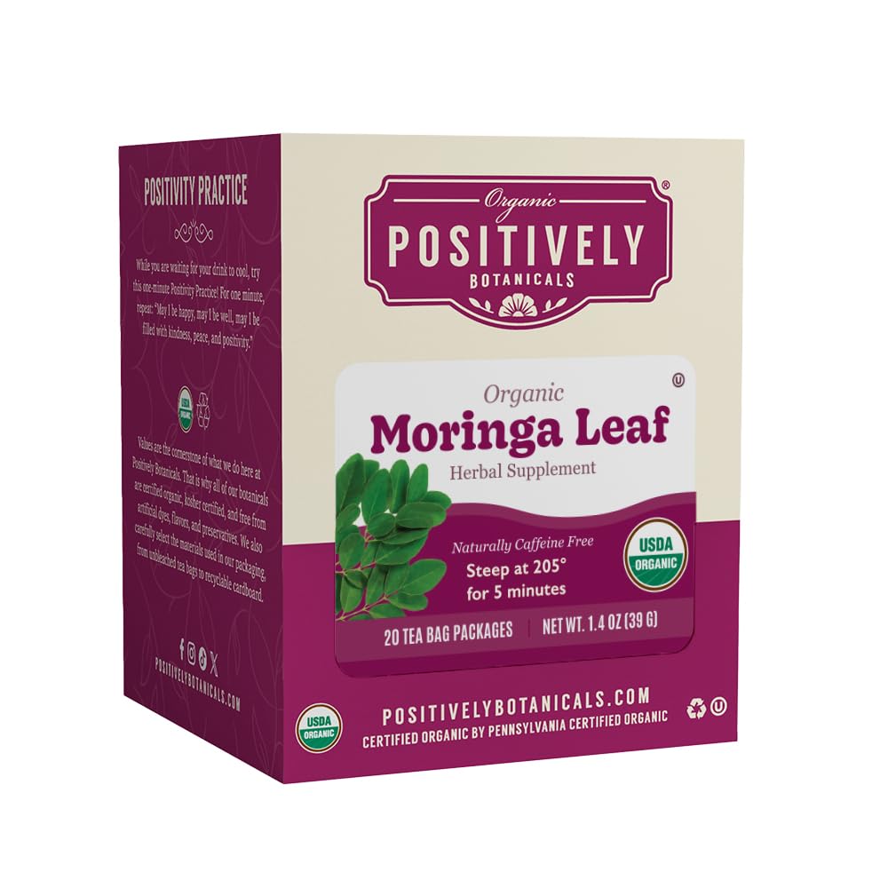 Positively Botanicals, Organic Moringa Leaf Herbal Tea Bags, 20 Count